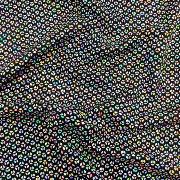 MIRROR CIRCLE SEQUIN SPANDEX - SILVER HOLOGRAM ON BLACK